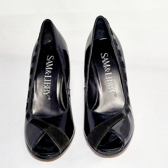 Sam & Libby Black Women's Peep Toe Heels EUC - Picture 1 of 8